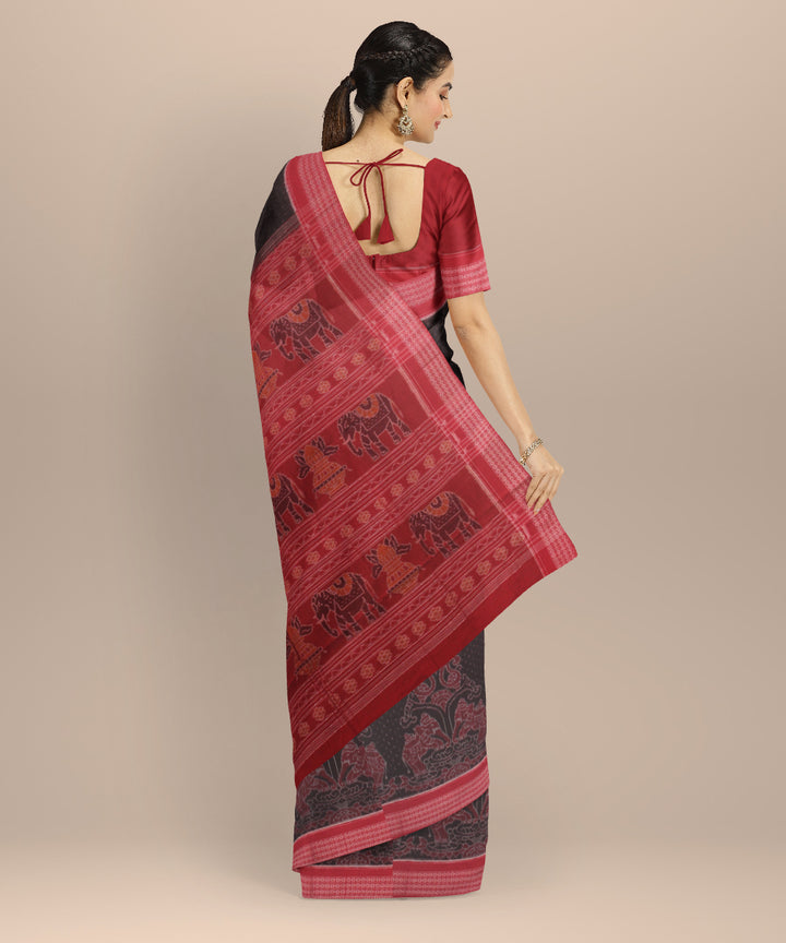 Maroon red cotton handloom sambalpuri saree