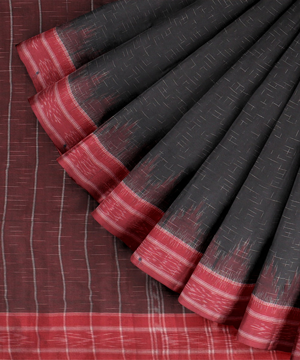 Black Red Cotton Handwoven Sambalpuri Saree