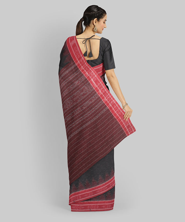Black Red Cotton Handwoven Sambalpuri Saree
