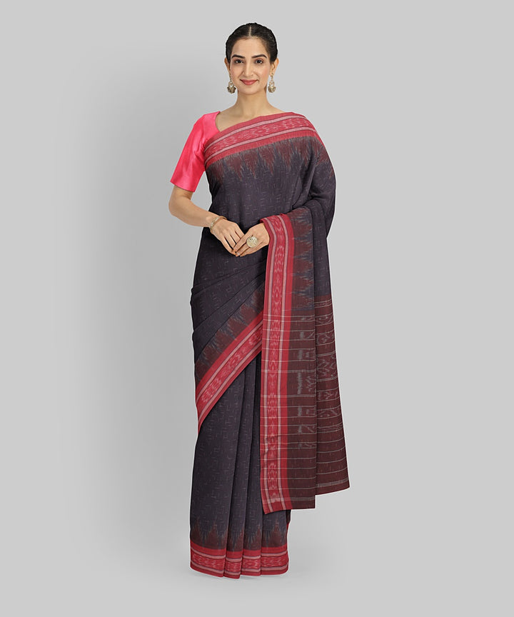 Navy Blue Red Cotton Handwoven Sambalpuri Saree