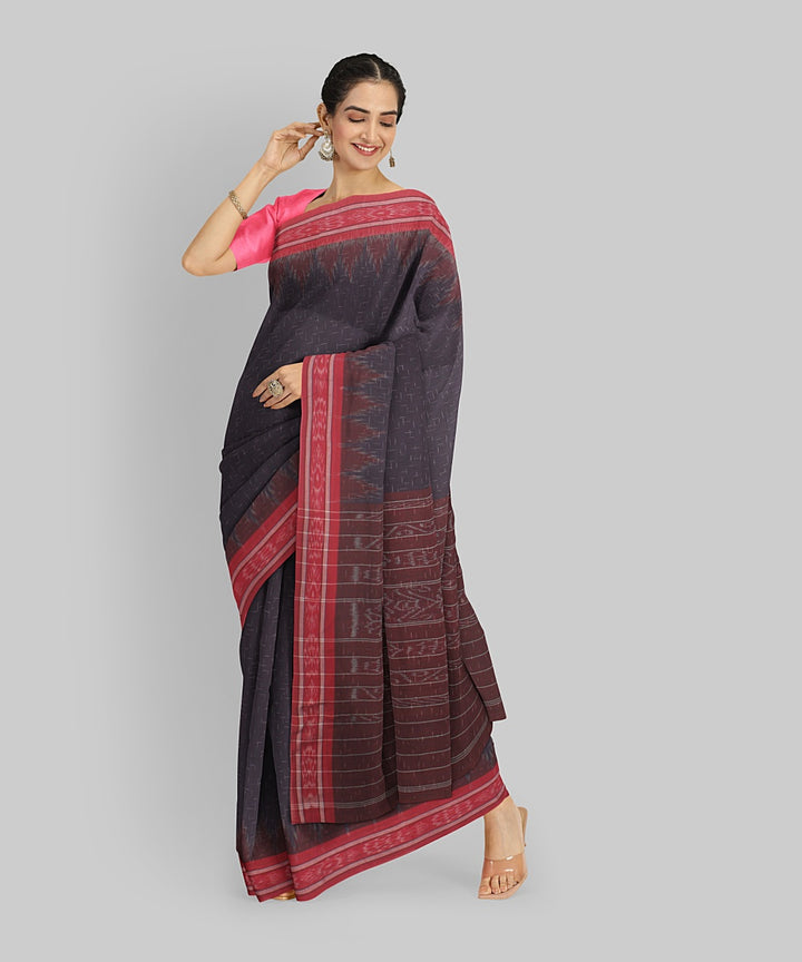 Navy Blue Red Cotton Handwoven Sambalpuri Saree