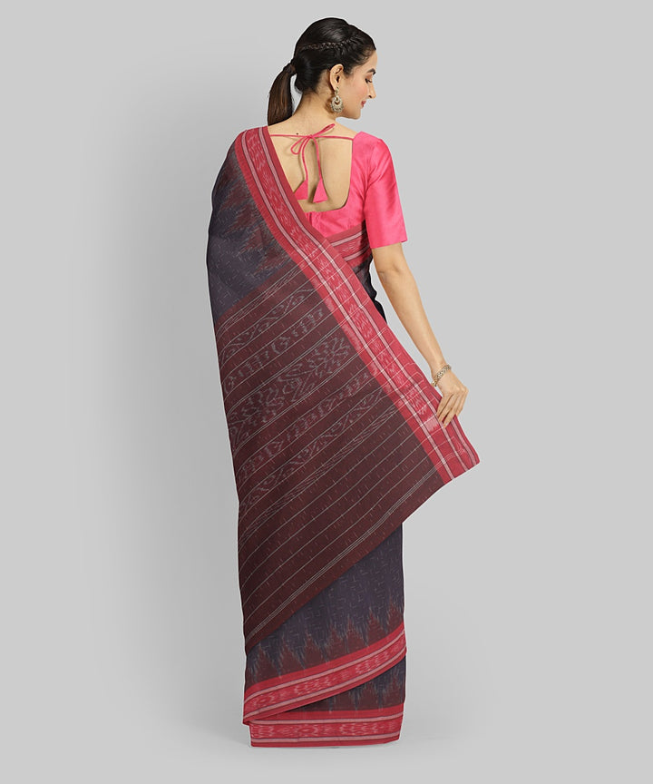 Navy Blue Red Cotton Handwoven Sambalpuri Saree