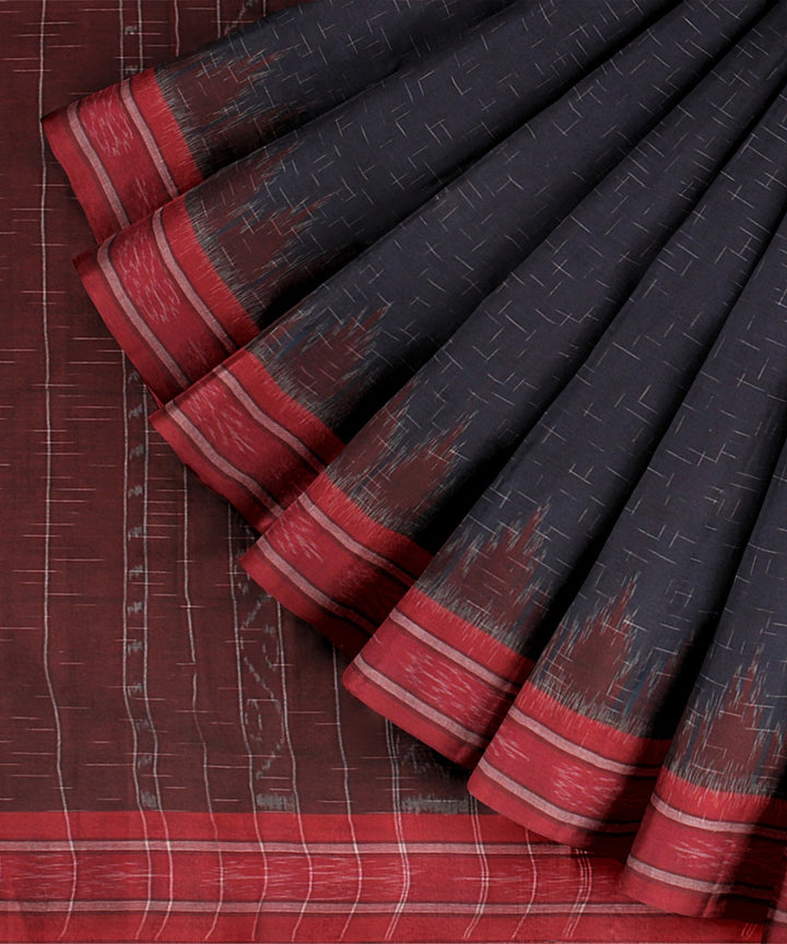 Navy Blue Red Cotton Handwoven Sambalpuri Saree