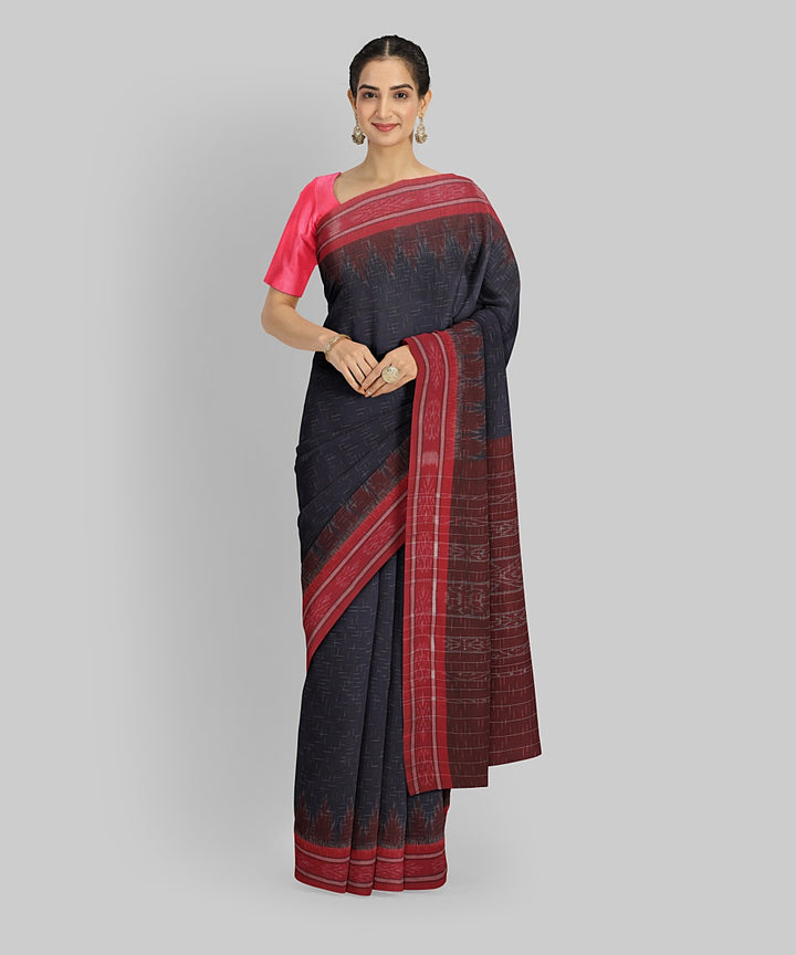 Navy Blue Red Cotton Handwoven Sambalpuri Saree