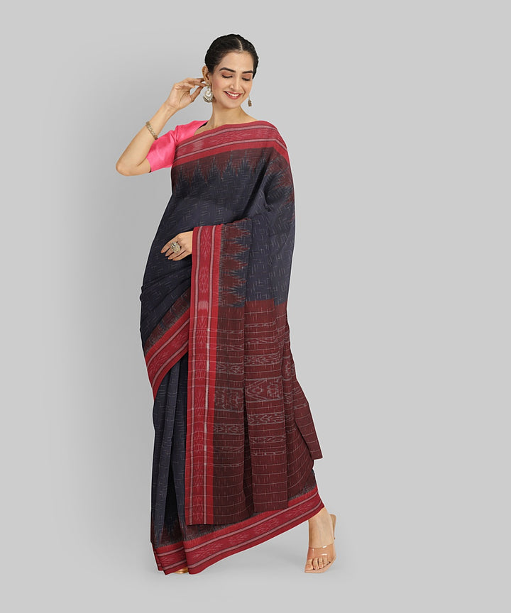 Navy Blue Red Cotton Handwoven Sambalpuri Saree