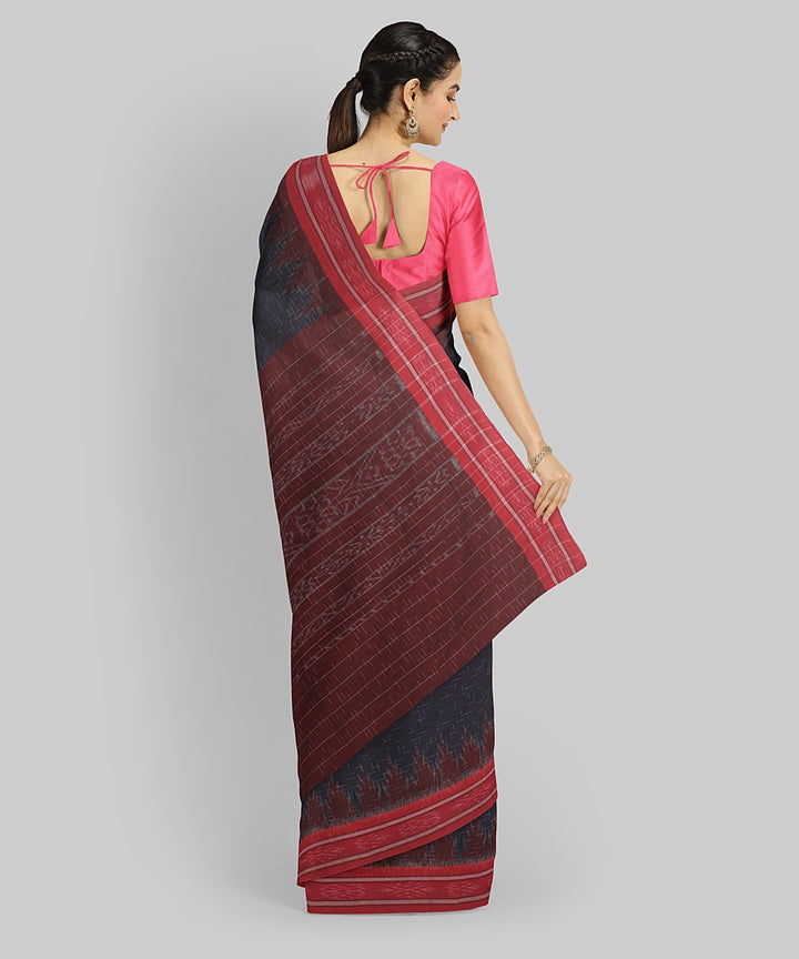 Navy Blue Red Cotton Handwoven Sambalpuri Saree