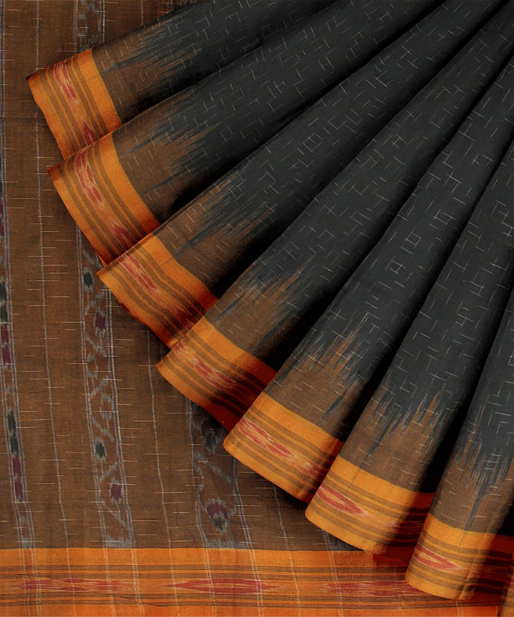 Dark Green Yellow  Cotton Handwoven Sambalpuri Saree