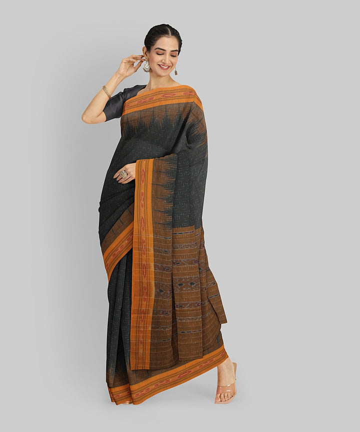 Dark Green Yellow  Cotton Handwoven Sambalpuri Saree