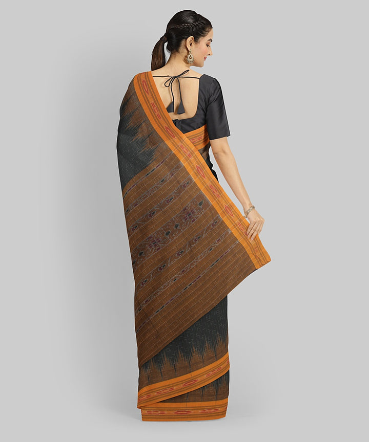 Dark Green Yellow  Cotton Handwoven Sambalpuri Saree