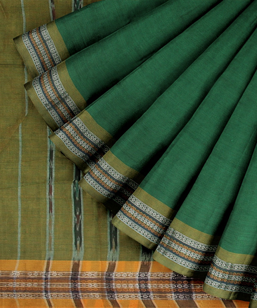 Cyan Green Olive  Cotton Handwoven Sambalpuri Saree