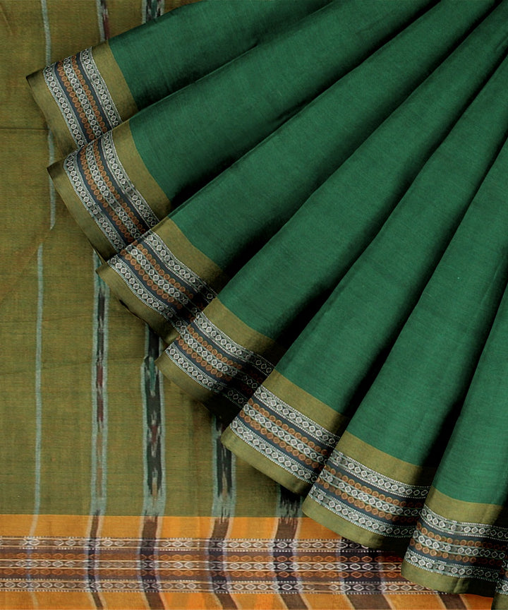Cyan Green Olive  Cotton Handwoven Sambalpuri Saree