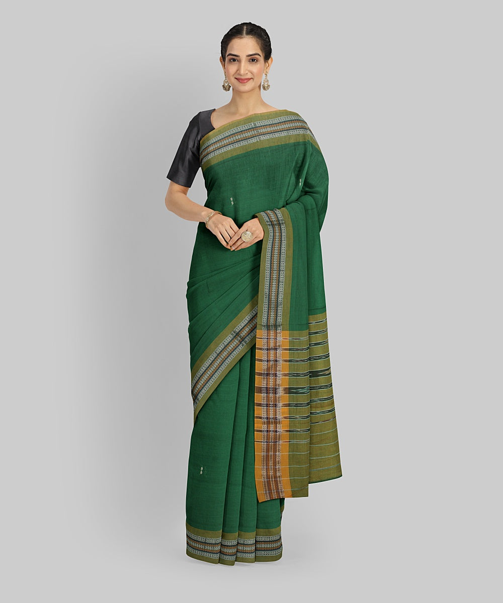 Cyan Green Olive  Cotton Handwoven Sambalpuri Saree