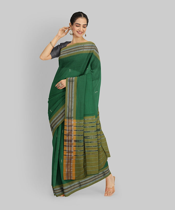 Cyan Green Olive  Cotton Handwoven Sambalpuri Saree