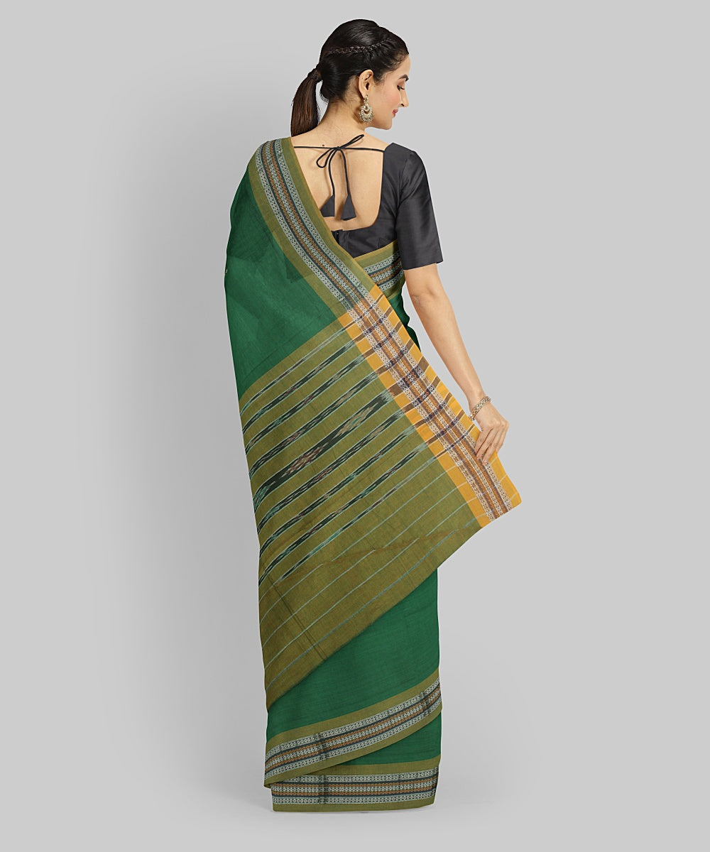 Cyan Green Olive  Cotton Handwoven Sambalpuri Saree