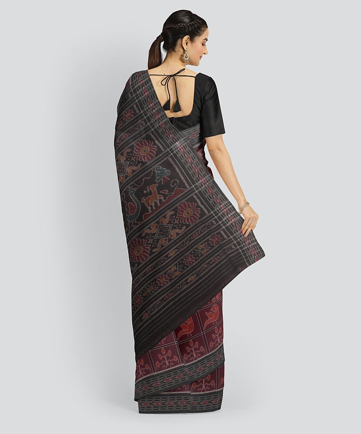 Maroon Black Cotton Handwoven Sambalpuri Saree