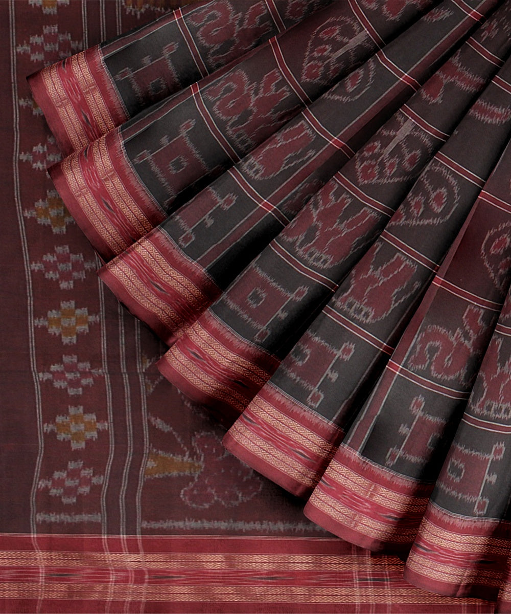 Black Red Cotton Handwoven Sambalpuri Saree