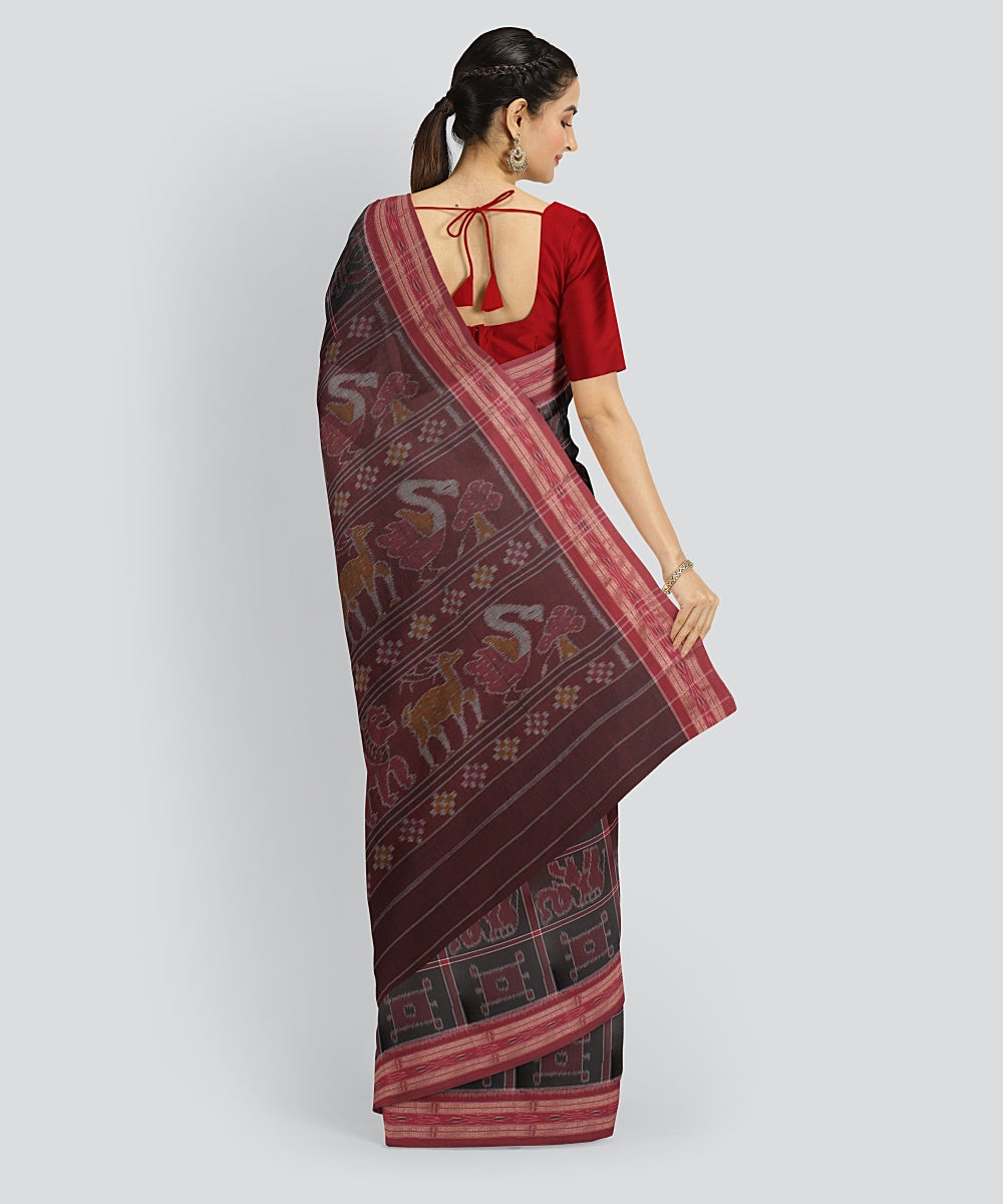 Black Red Cotton Handwoven Sambalpuri Saree