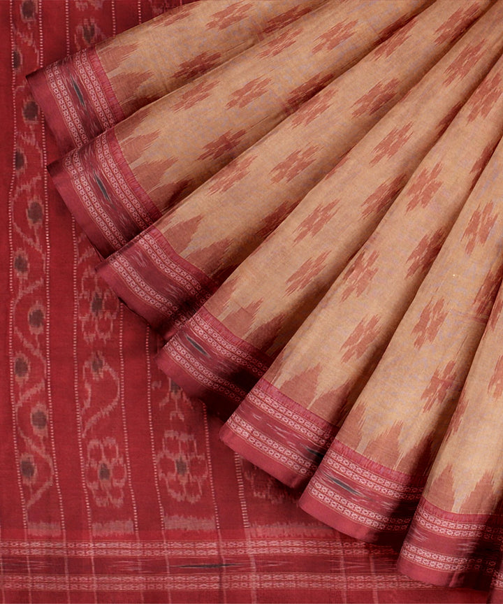 Peach Red  Cotton Handwoven Sambalpuri Saree