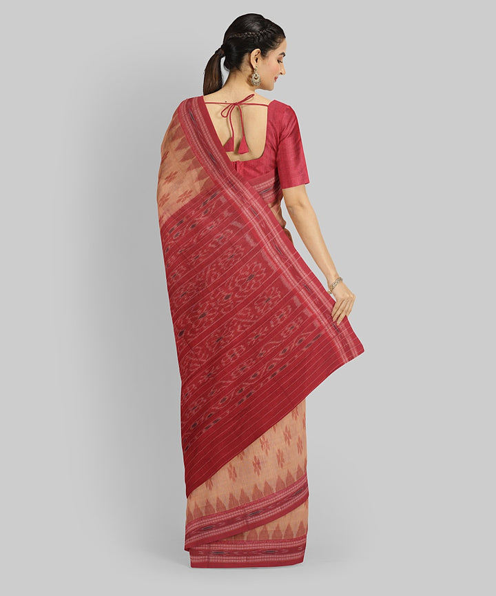 Peach Red  Cotton Handwoven Sambalpuri Saree