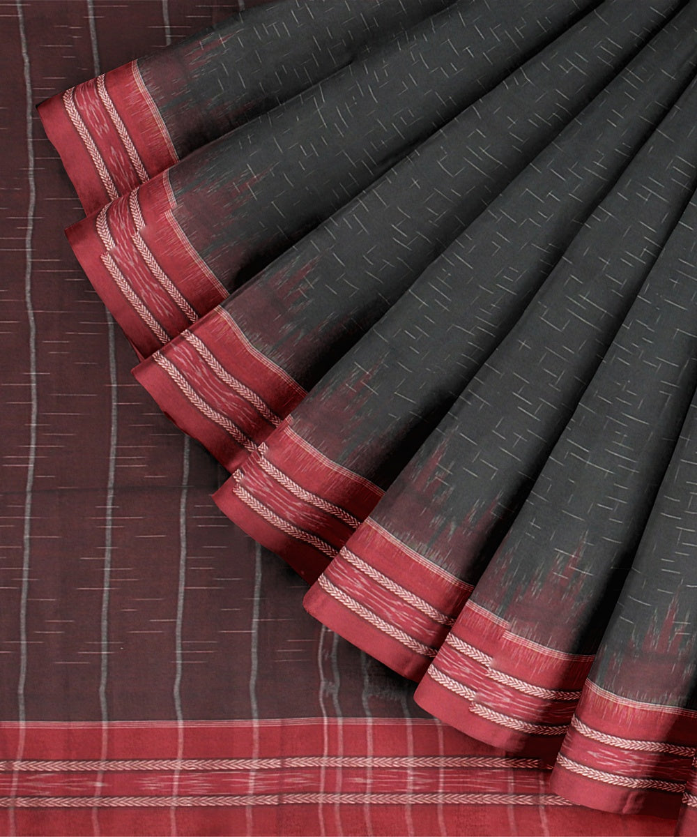 Black Red Cotton Handwoven Sambalpuri Saree