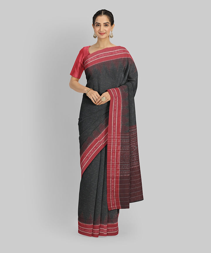 Black Red Cotton Handwoven Sambalpuri Saree