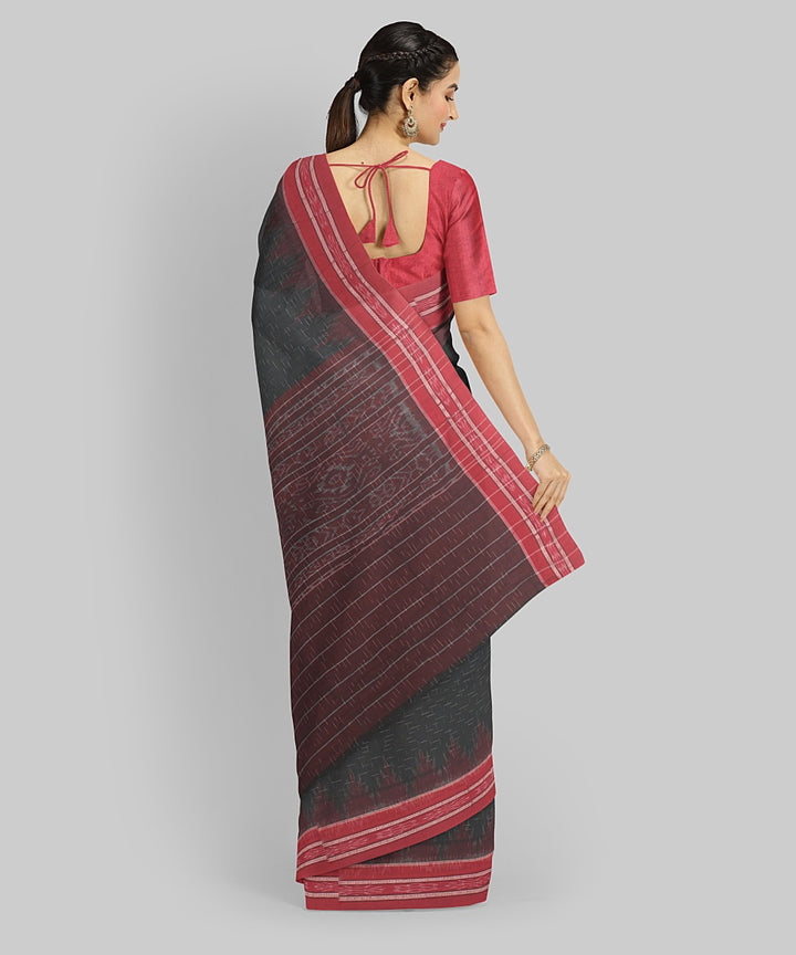Black Red Cotton Handwoven Sambalpuri Saree