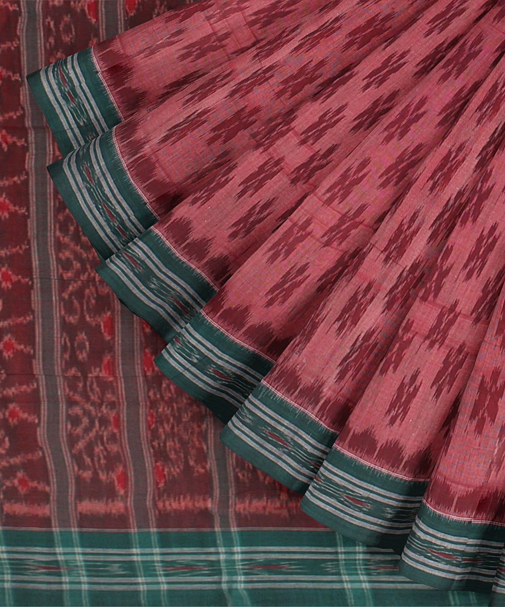 Pink Green Cotton Handwoven Sambalpuri Saree