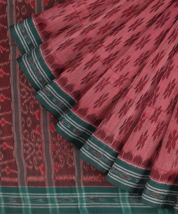 Pink Green Cotton Handwoven Sambalpuri Saree