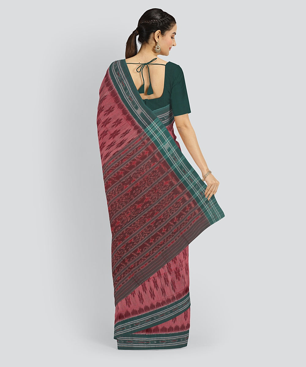 Pink Green Cotton Handwoven Sambalpuri Saree