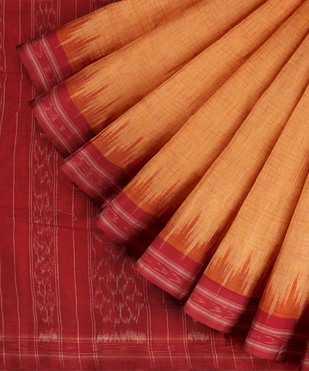 Mustard Red Cotton Handwoven Sambalpuri Saree