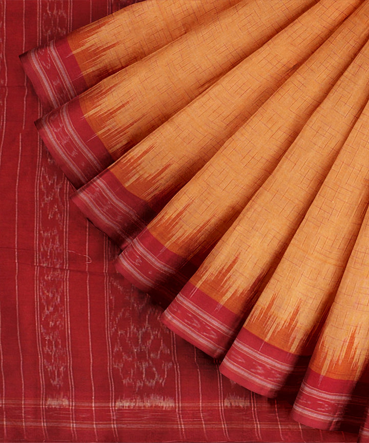 Mustard Red Cotton Handwoven Sambalpuri Saree
