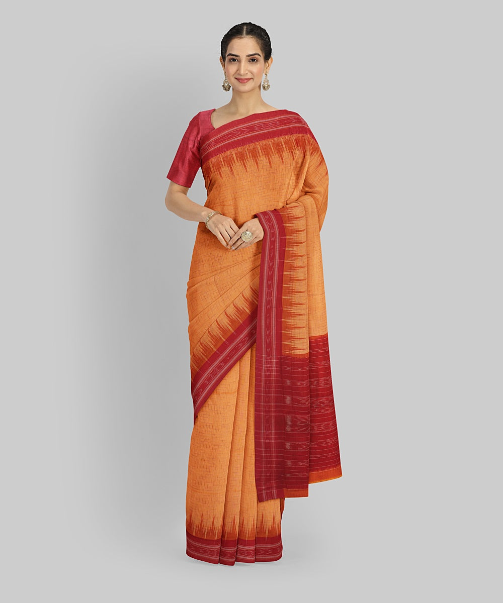 Mustard Red Cotton Handwoven Sambalpuri Saree