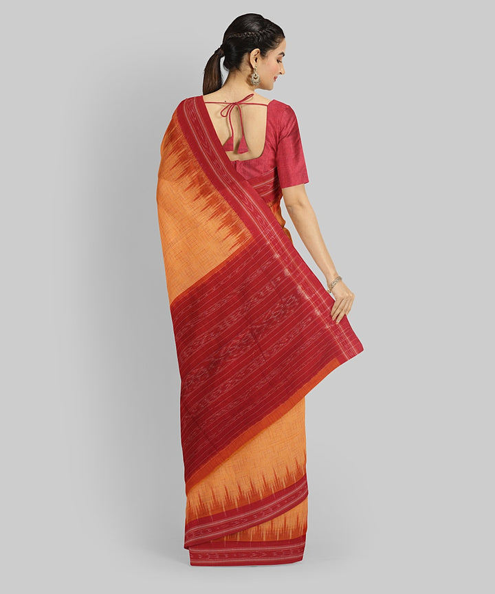 Mustard Red Cotton Handwoven Sambalpuri Saree