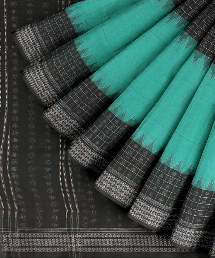 Sky Blue Black Cotton Handwoven Sambalpuri Saree
