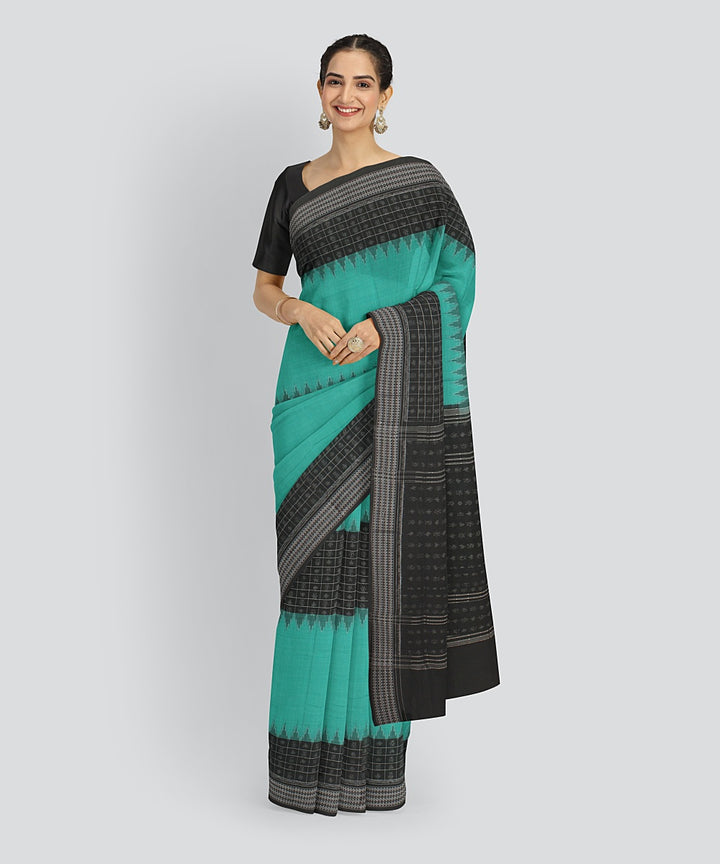 Sky Blue Black Cotton Handwoven Sambalpuri Saree