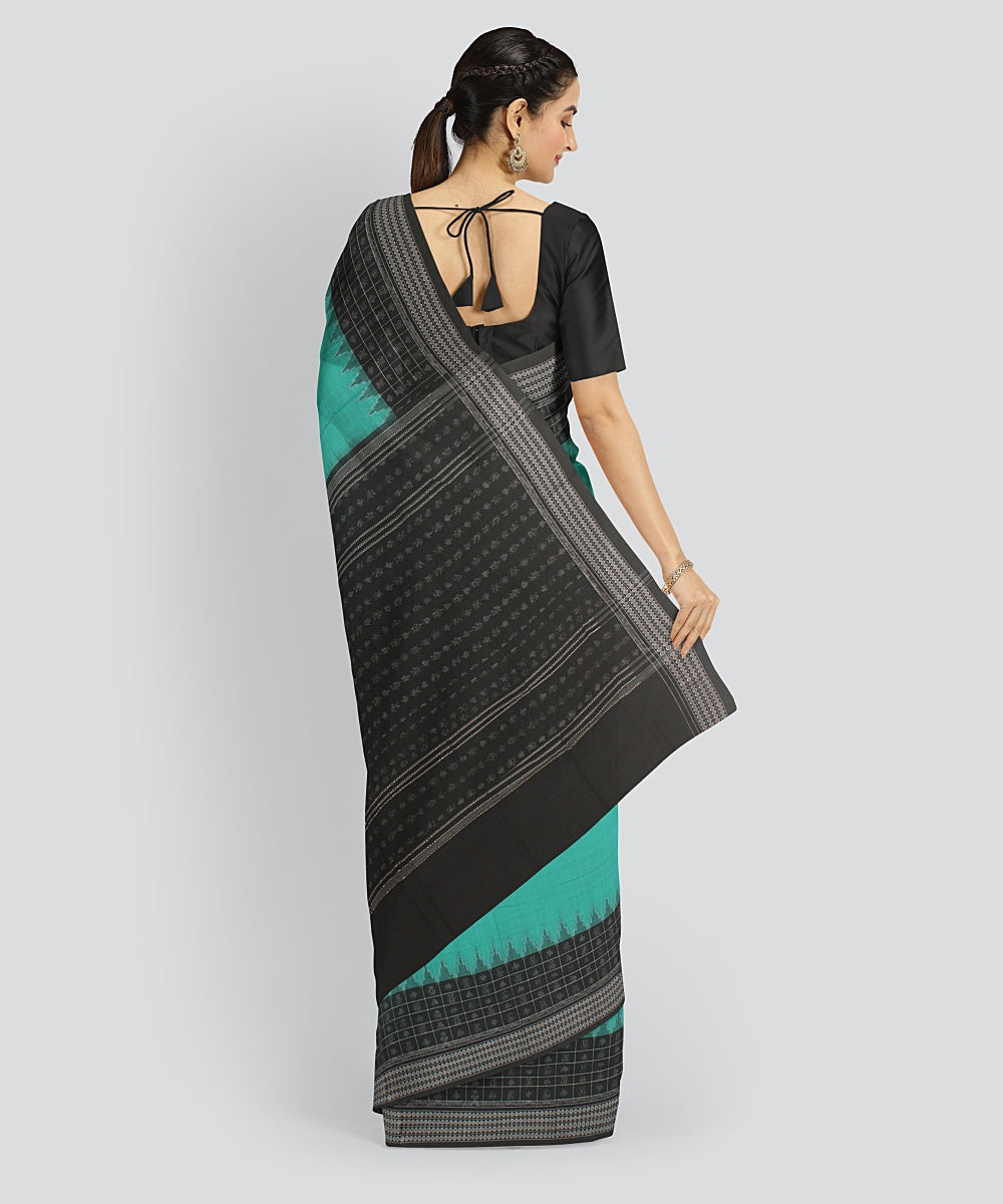 Sky Blue Black Cotton Handwoven Sambalpuri Saree
