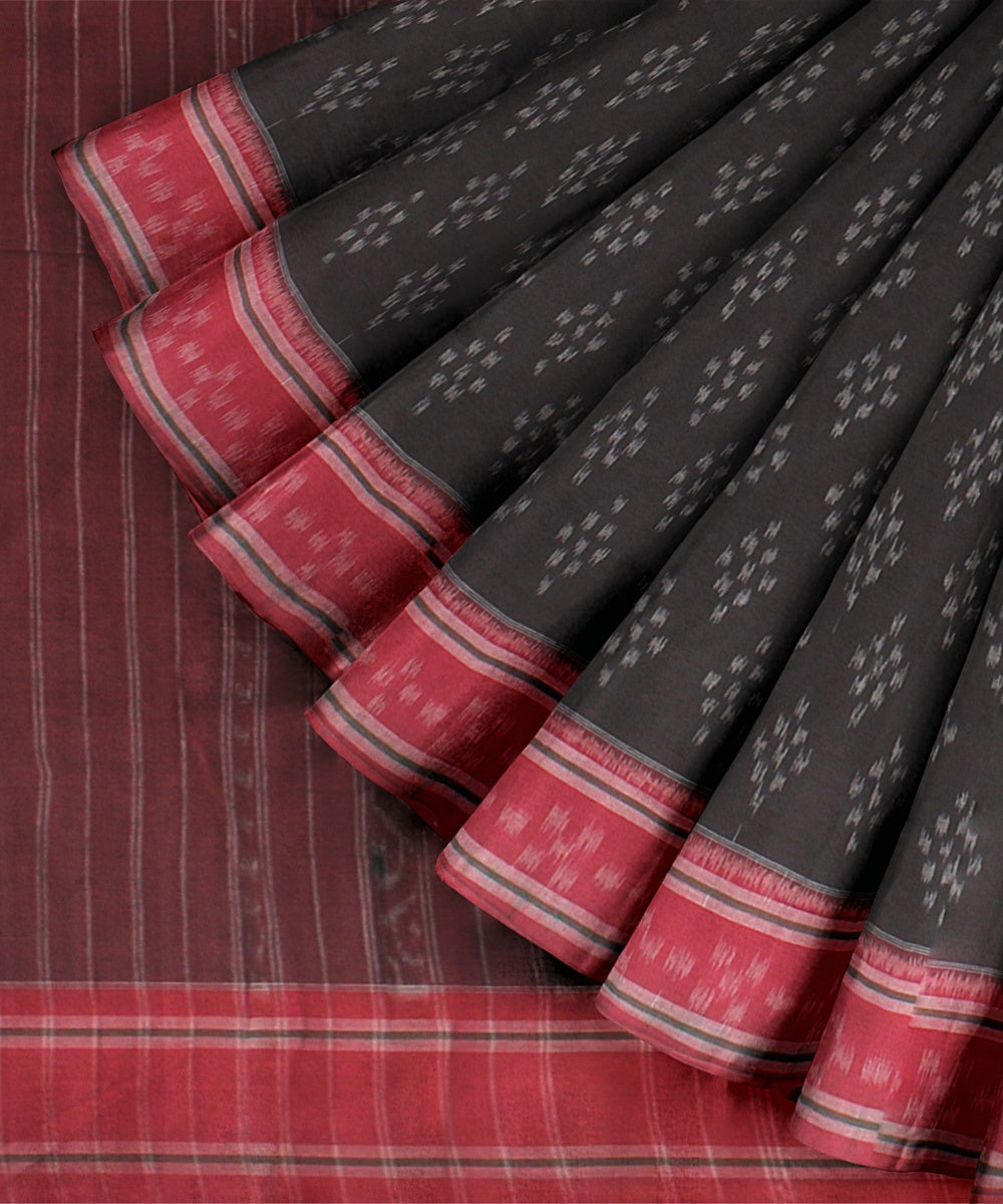 Black Red Cotton Handwoven Sambalpuri Saree