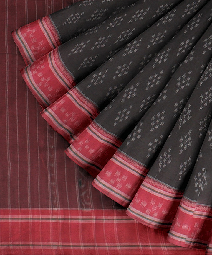 Black Red Cotton Handwoven Sambalpuri Saree