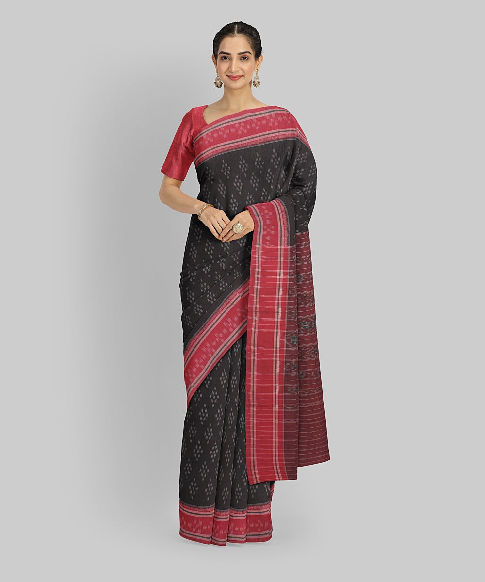 Black Red Cotton Handwoven Sambalpuri Saree