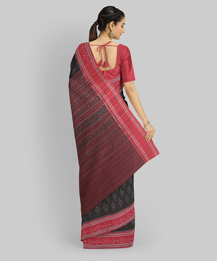 Black Red Cotton Handwoven Sambalpuri Saree