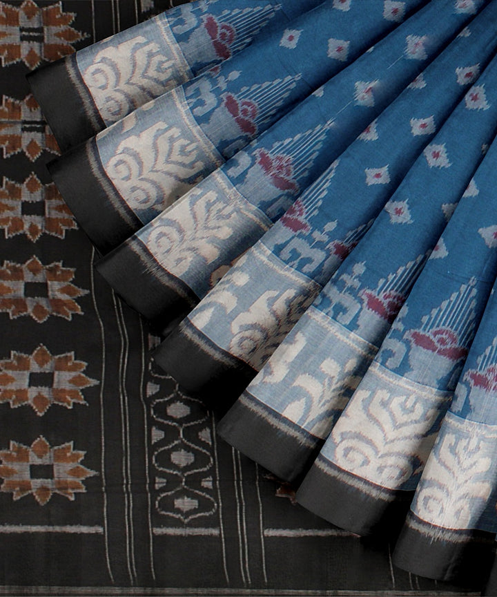 Sky Blue Black Cotton Handwoven Sambalpuri Saree