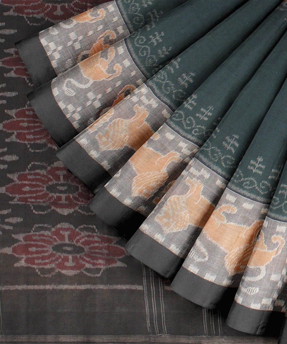 Dark Green grey Cotton Handwoven Sambalpuri Saree