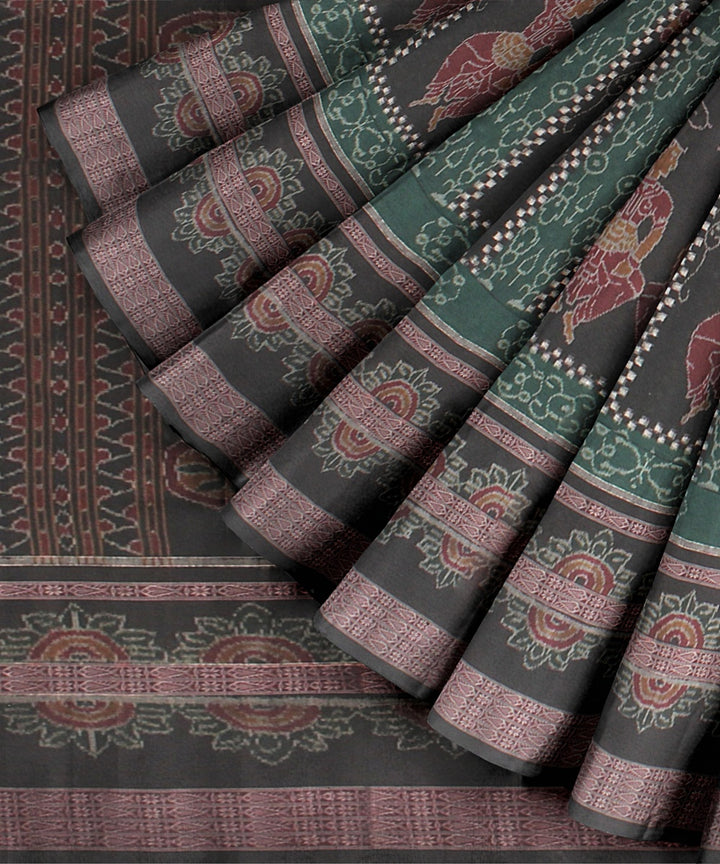 Dark Green Black Cotton Handwoven Sambalpuri Saree