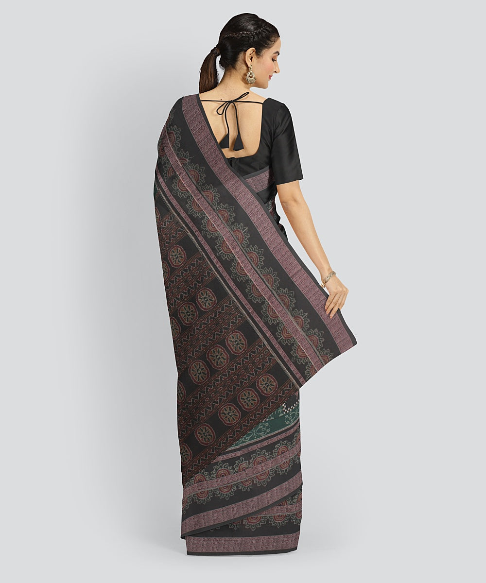 Dark Green Black Cotton Handwoven Sambalpuri Saree