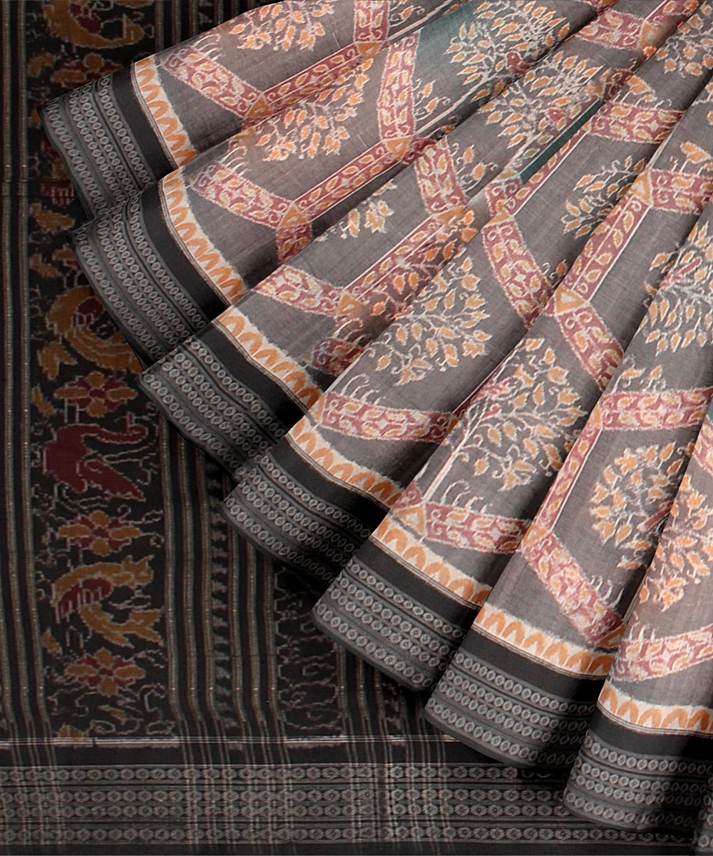 Grey Black Cotton Handwoven Sambalpuri Saree