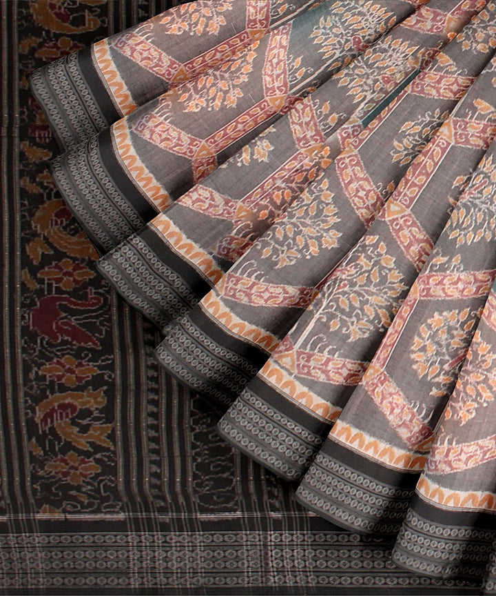 Grey Black Cotton Handwoven Sambalpuri Saree