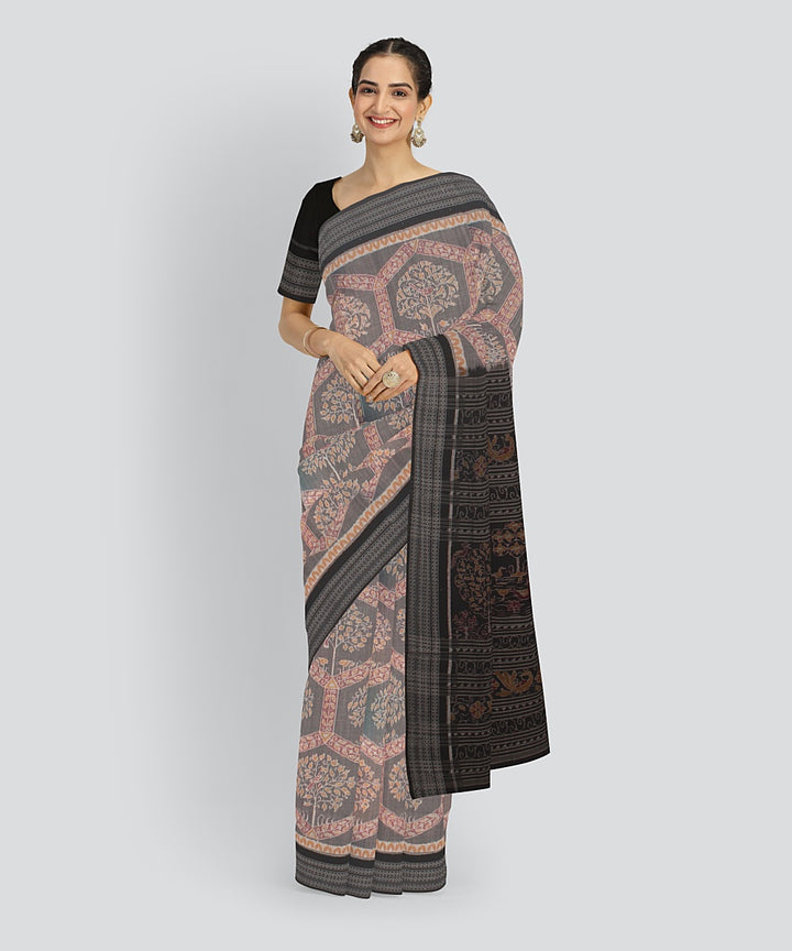 Grey Black Cotton Handwoven Sambalpuri Saree