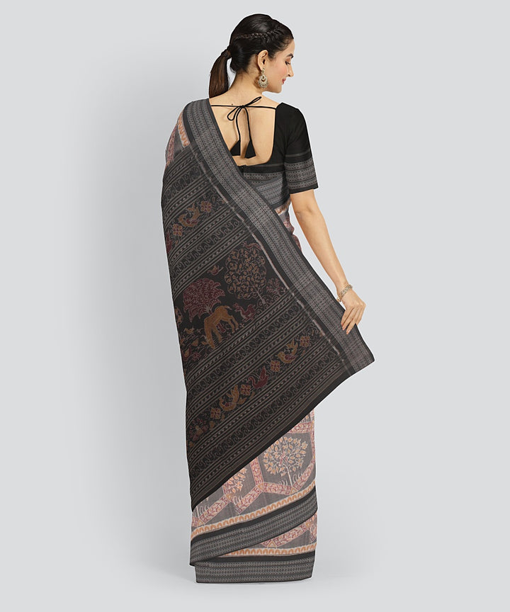 Grey Black Cotton Handwoven Sambalpuri Saree