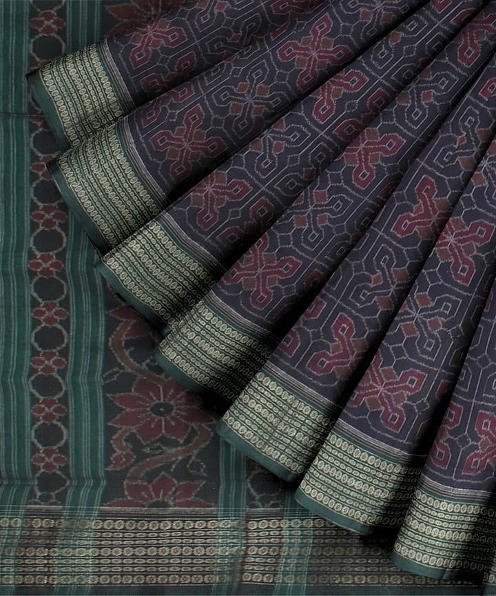 Navy Blue Green Cotton Handwoven Sambalpuri Saree