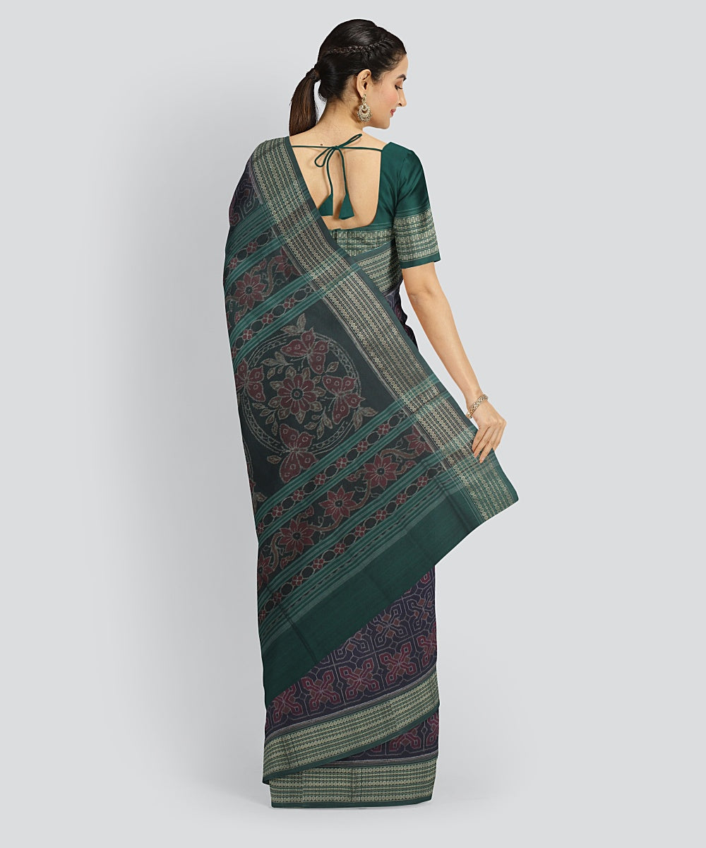 Navy Blue Green Cotton Handwoven Sambalpuri Saree
